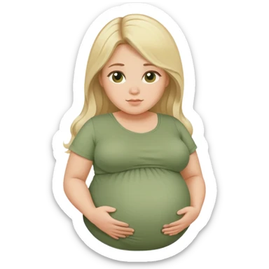 Beautiful chubby Pregnant woman belly blonde with long hair sage green top sticker