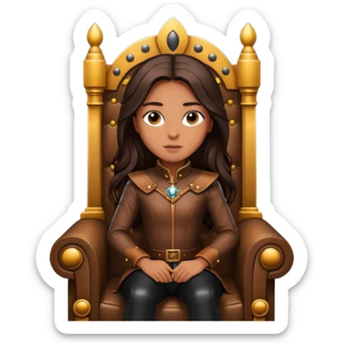 Tan skin with freckles, long dark hair, hazel eyes Dominatrix sitting on a throne sticker