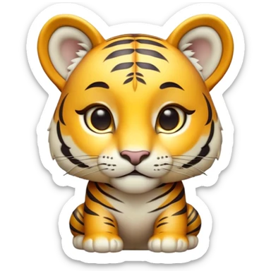 Cinematic Noble Tiger Cub Portrait Emoji, Poised with a hint of regal innocence, featuring a compact, soft build adorned with delicate stripes and large, expressive eyes, Simplified yet sharp and sophisticated features, highly detailed, glowing with a gentle, wild luminescence, high shine, intelligent and endearing, stylized with an air of youthful authority, focused and attentive, soft glowing outline, capturing the essence of a tiny jungle guardian that appears ready to pounce out of the screen with effortless charm! sticker