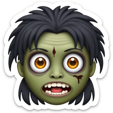 faça um memoji de uma garota zumbi, de cabelo preto liso e franja reta e olhos castanhos  sticker