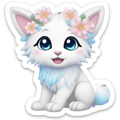 Anthro Cute Cool Kawaii gorgeous sparkly ethereal fantasy animal creature with blue eyes furry sona with flowers beautiful aesthetic sticker
