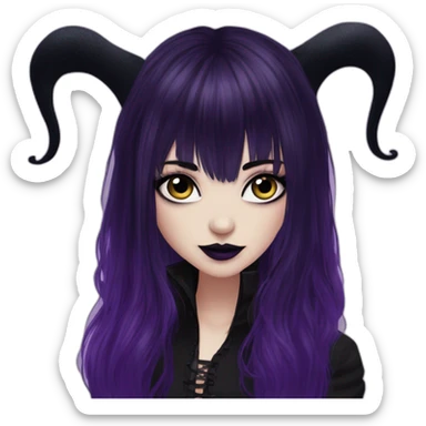 Elissabat -with bangs -long-hair-dark-plumpurple-and-black-vampire-goth-makeup-pinkeyes-romanticgothcloses- sticker