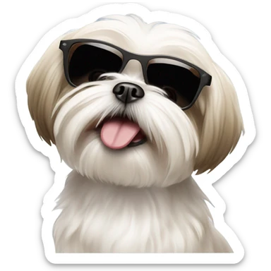 Maltese shiz tzu happy dog beige and white, wearing sunglasses sticker
