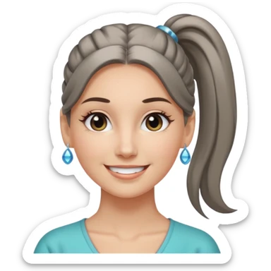 A cool woman with long hair tied in a ponytail, sparkling gray eyes, and smooth, fair skin; very beautiful. sticker
