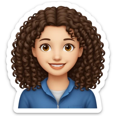 an emoji that describes a cute short curly lolng hair brunette girl sticker