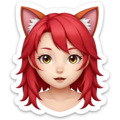 cute anime cat-girl with cat ears, red blowing hair sticker