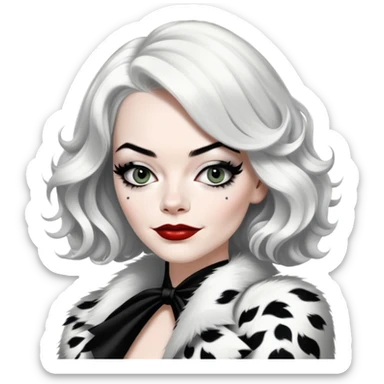 emma stone as Cruella with left side of the hair black and the other half white sticker