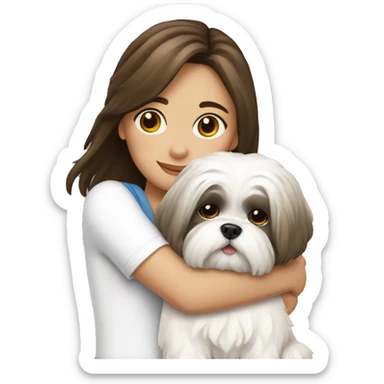 Brunette girl hugging her white Shih tzu sticker
