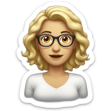 mujer blanca, con cabello suelto lacio, largo a la cintura, con lentes claros sticker