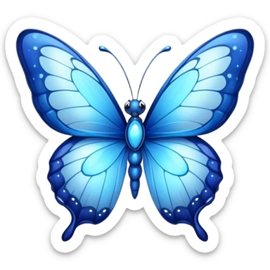 Cinematic Realistic Cute Blue Butterfly Portrait Emoji, Head tilted playfully and inquisitively, featuring beautifully patterned sapphire wings with intricate venation and a charming, petite body with round, sparkling eyes full of gentle curiosity, rendered with lifelike detail and warm natural highlights, high shine, affectionate and spirited, styled with a touch of whimsical garden magic, soft glowing outline, capturing the essence of a mischievous yet lovable blue butterfly that seems ready to flutter playfully into your arms! sticker