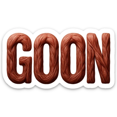 Transform the word GOON so that each letter is made of muscled flesh, with visible muscle fibers and anatomical muscle texture, while keeping the organic look. No background. The style should reflect detailed anatomical muscle texture and organic flesh appearance, with no background. sticker