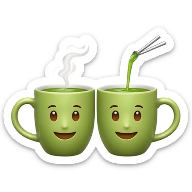 two mate tea cups clinking emoji style, both cups with green mate tea and bombillas, inspired by reference image sticker