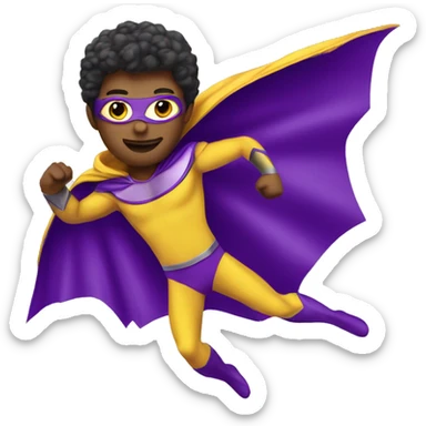 flying super hero, purple & yellow costume sticker