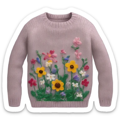 Knit sweater with garden floral glittery design sticker