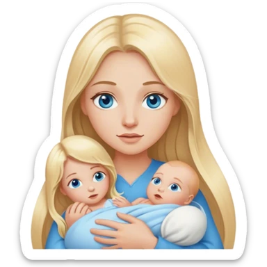 long blonde hair girl blue eyes holding newborn sticker