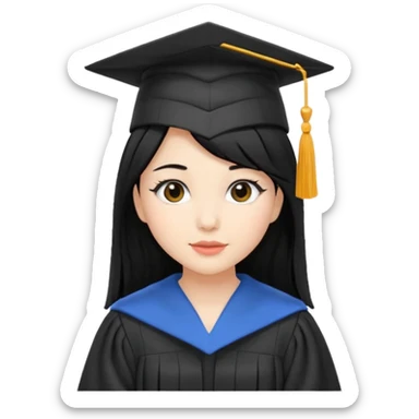 women, black hair, graduation robe and hat white skin sticker