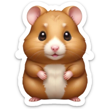 Cinematic Cute Brown Hamster Portrait Emoji, Head tilted playfully and inquisitively, featuring a glossy, rich brown coat with a delicate sheen, round, sparkling dark eyes filled with curiosity, Simplified yet irresistibly adorable features, highly detailed, glowing with a warm, friendly glow, high shine, affectionate and lively, stylized with a touch of whimsy, bright and endearing, soft glowing outline, capturing the essence of a mischievous yet loving hamster, so playful it feels like it could dash out of the screen and into your arms! sticker