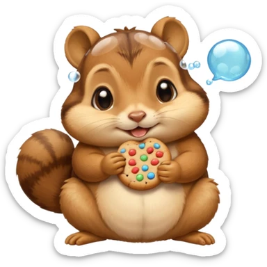 this exact chipmunk emoji eating cookie, w love bubbles around it ; in the same exact angle 🐿️ 🍪 sticker