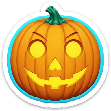 futuristic jack-o'-lantern face emoji, purple and cyan colors only, dark background sticker