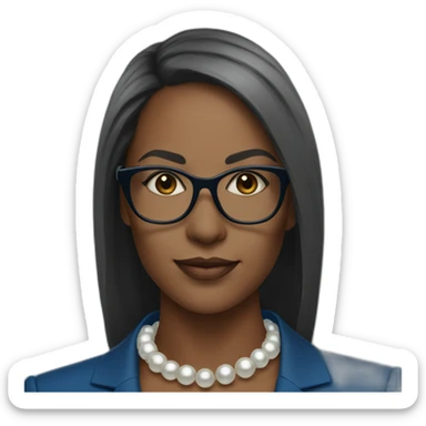 black woman ceo, black glasses, blue blazer, pearl necklace, straight hair sticker