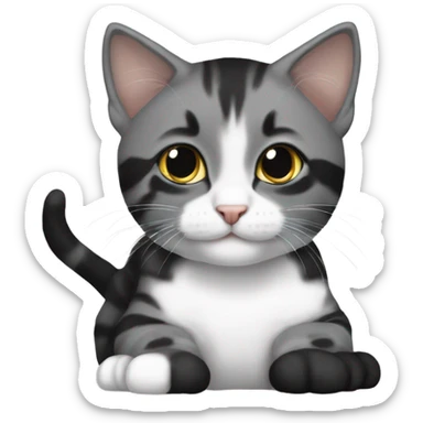 Grey black and white tabbykitten with a black kitten sticker