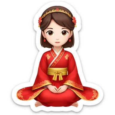 Beautiful girl wearing red Hanfu wedding dress sitting sticker
