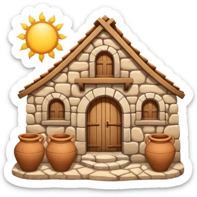 ancient Nazareth stone dwelling with clay pots sticker