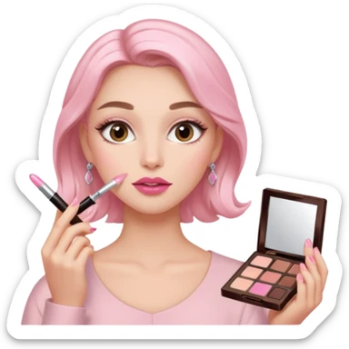clean girl aesthetic emoji, applying lip gloss, glowing skin, natural brows, hair in a claw clip, soft pink and nude palette sticker