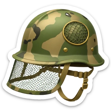Military helmet with camouflage netting
 sticker