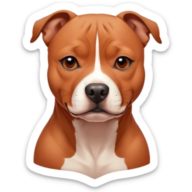 Cinematic Noble Red/Fawn Staffordshire Bull Terrier Portrait Emoji, Poised and regal, with a compact, muscular build and a sleek, well-groomed red/fawn Fur accented by subtle white markings, deep-set soulful dark eyes, Simplified yet sharp and sophisticated features, highly detailed, glowing with a soft, dignified glow, high shine, intelligent and loyal, stylized with an air of strength, focused and attentive, soft glowing outline, capturing the essence of a watchful and confident guardian, so majestic it feels as though it could stride out of the screen with effortless authority! sticker