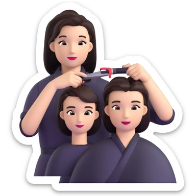 hairstylist demonstrating techniques to beauty school students sticker