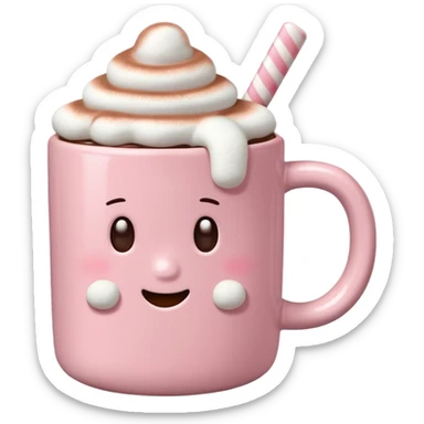 light pink mug with hot chocolate and marshmallows sticker