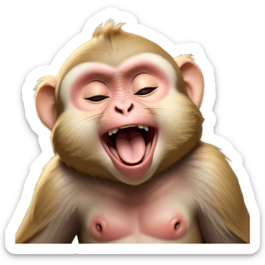 Cinematic Cute Yawning Macaque Portrait Emoji, Head tilted slightly with a dramatic, wide-open yawn, showcasing a gently textured face with half-closed, sleepy eyes and an open, relaxed mouth, Simplified yet irresistibly adorable features, highly detailed, glowing with a soft, cozy glow, high shine, relaxed yet expressive, stylized with a dash of whimsical charm, soft glowing outline, capturing the essence of a drowsy yet affectionate primate that appears ready to stretch out for a nap! sticker