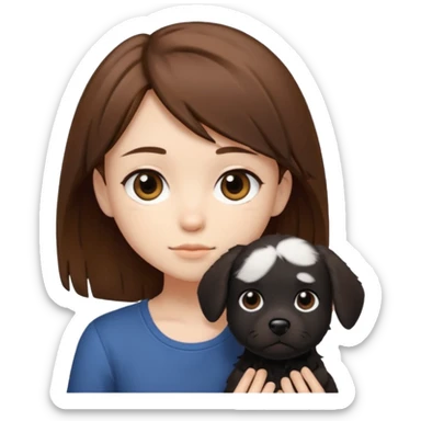 chibi teen with brown hair and her BLAck dog whos scruffy sticker