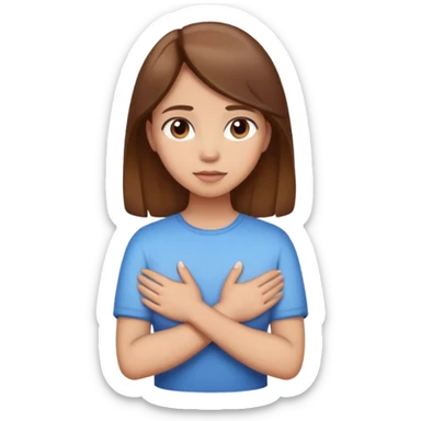 Make an emoji of a girl with brown hair with her hands crossed against her chest sticker