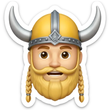 3D Viking emoji with a horned helmet, yellow round face, beard, smiling expression sticker