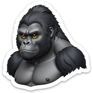 Cinematic Noble mountain Gorilla Portrait Emoji, Poised and majestic, with a powerful, muscular frame accentuated by a distinguished black and grey mane and piercing, wise eyes, Simplified yet sharp and sophisticated features, highly detailed, glowing with a soft, regal jungle glow, high shine, intelligent and commanding, stylized with an air of imperial strength, focused and resolute, soft glowing outline, capturing the essence of a watchful guardian that feels as though it could step out of the screen with effortless authority! sticker