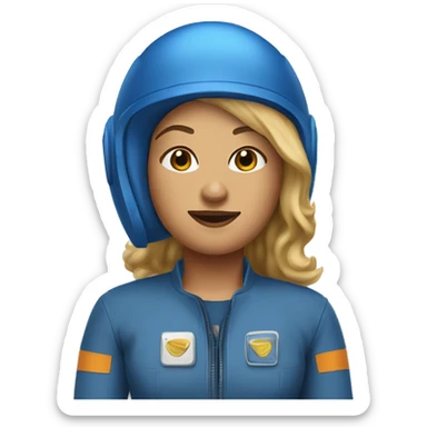 Honey blonde woman in blue helmet and blue flight jumpsuit  sticker