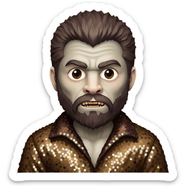 The Wolfman from Universal Monsters with brown fur, dark brown sequin outfit  sticker