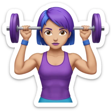 weight lift woman short blue purple har muscles bar is not growing from head sticker