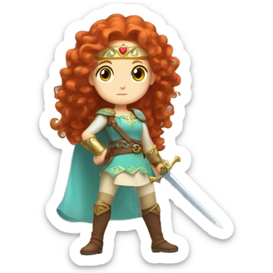 a white girl with long red curly hair and freckles, cosplaying Princess Zelda posing and ready for a fight sticker