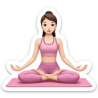 white brunette girl in light pink workout clothes stretching yoga mat sticker