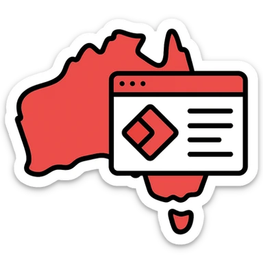map of Australia with digital web page overlay, modern, red and white, Microsoft Power Pages theme icon sticker
