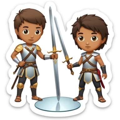 the sword on the floor and a mirror person sticker