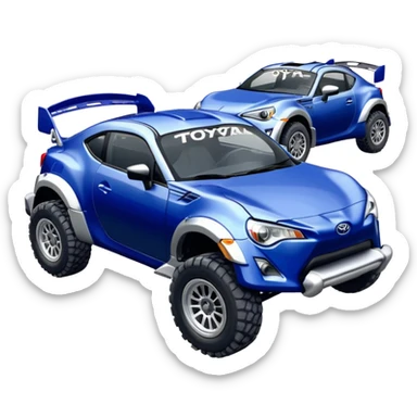 Rally race car Widened roof Long wheelbase widened pearly midnight snow dark blue 2nd generation 2025 Toyota 86 off-road racer chrome nerf bars,side steps mounted under-door-sill climbing rock sliders, and silver satin wheels  sticker
