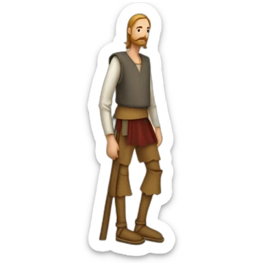 A person who walks on stilts, walking over them, medeival fair sticker