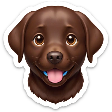 Cinematic Comical Chocolate Labrador Portrait Emoji, Head tilted dramatically with an exaggeratedly amused expression, featuring a glossy chocolate Fur with a rich, radiant finish, wide, expressive brown eyes filled with playful disbelief, Simplified yet hilariously expressive features, highly detailed, glowing with a slightly sassy glow, high shine, dramatic yet playful, stylized with an air of cheeky mischief, bright and endearing, soft glowing outline, capturing the essence of a spirited and over-the-top companion, so meme-worthy it feels like it could side-eye its way into internet fame instantly! sticker