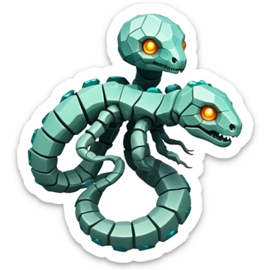 A serpentine creature with segmented exoskeleton resembling cracked clay, adorned with geometric crystalline growths that protrude at regular intervals along its spine and emit heat mirages.

 sticker