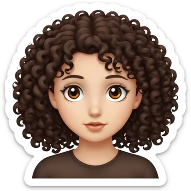 Curly haired girl with fair skin dark brown eyes and hair  sticker