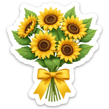 bouquet of sunflower with bow and wrapping paper sticker